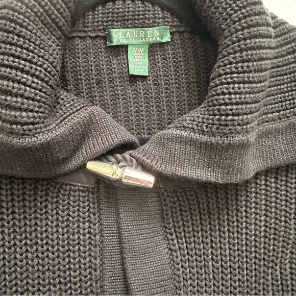 Ralph Lauren Black 100% Cotton Knit Shawl Collar Toggle Cardigan Women’s Sz Med - Picture 7 of 10